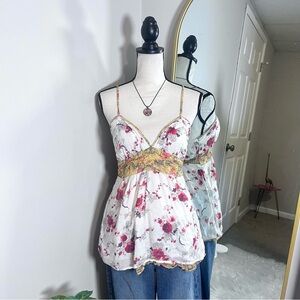 Passport y2k white floral spaghetti strap layered cami with waist tie detail